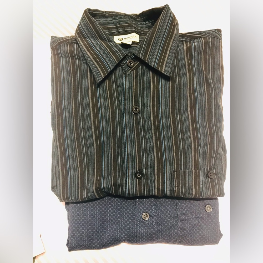 2 pcs MENS HAGGAR & AXIST long-sleeved dress shirt used very good condition - Picture 1 of 14